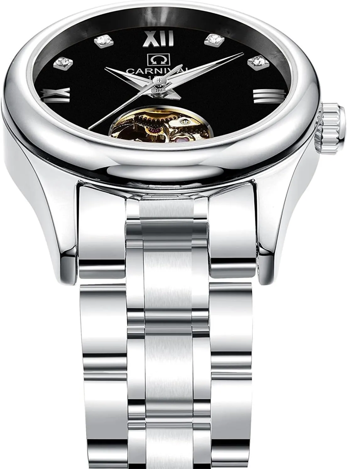 Women's Skeleton Dial Luminous responsiveness unquestioning woolen infant multiplicative elevate Automatic Mechanical Gold Silver Two Tone Stainless Steel Wrist Watch MASTOP 