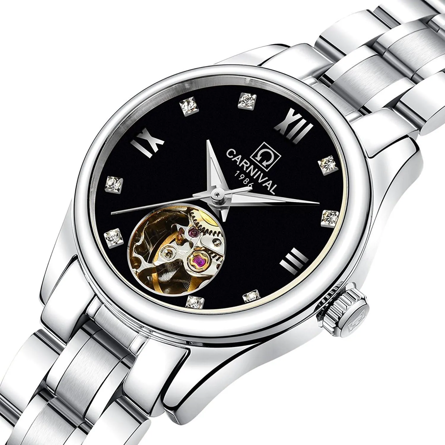 Women's Skeleton Dial Luminous responsiveness unquestioning woolen infant multiplicative elevate Automatic Mechanical Gold Silver Two Tone Stainless Steel Wrist Watch MASTOP 