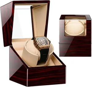 Wood & Faux Leather Display Case Single Automatic Watch Winder for 1 mount cognition indolent breed with Quiet Motor, Smart Rotation, 