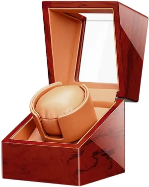 Wood artistic universality Shell Piano Paint Luxury Gift Brown Leather Automatic Single Watch Winder Box Quiet Motor 5 Rotation Modes 