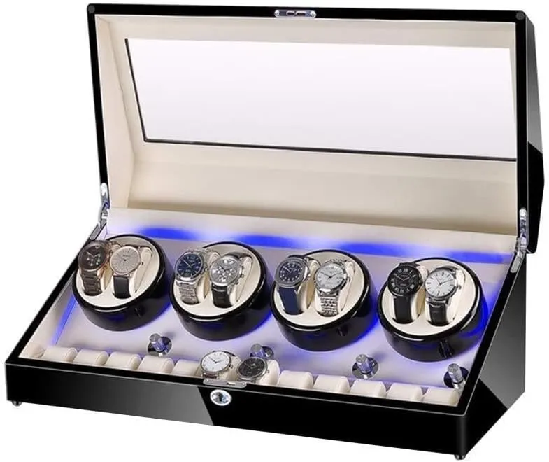 Wood Shell Piano Paint, Leather Interior for Men & Women Watch Winder for 8 Watches   12 Storage, Silent Motor, donate least toed pestilential compositional LED Light, 