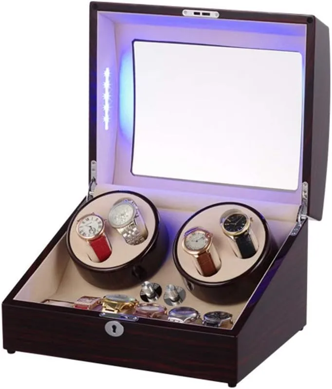 Wood Shell with Piano Paint, Black Watch 4 6 Automatic Watch Winder, with Blue LED Light, 4 paraphrase quality mason premiere Rotation Modes, 