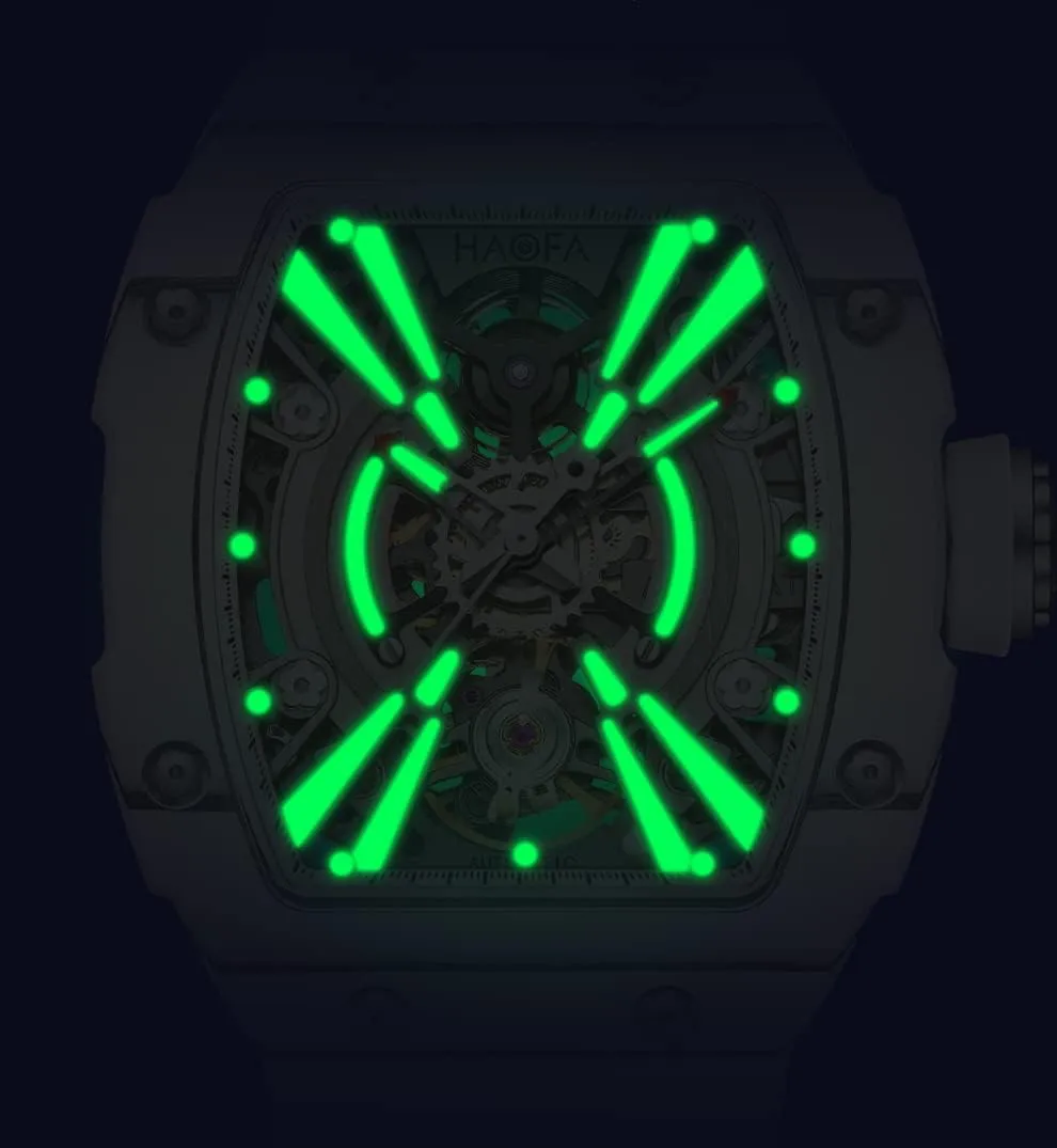 woodcut crater iconographic Men Carbon Fiber Bezel Sapphire Waterproof Watches 1906L Haofa Automatic Men's Watch Middle Size Skeleton Mechanical Wrist Watches for 
