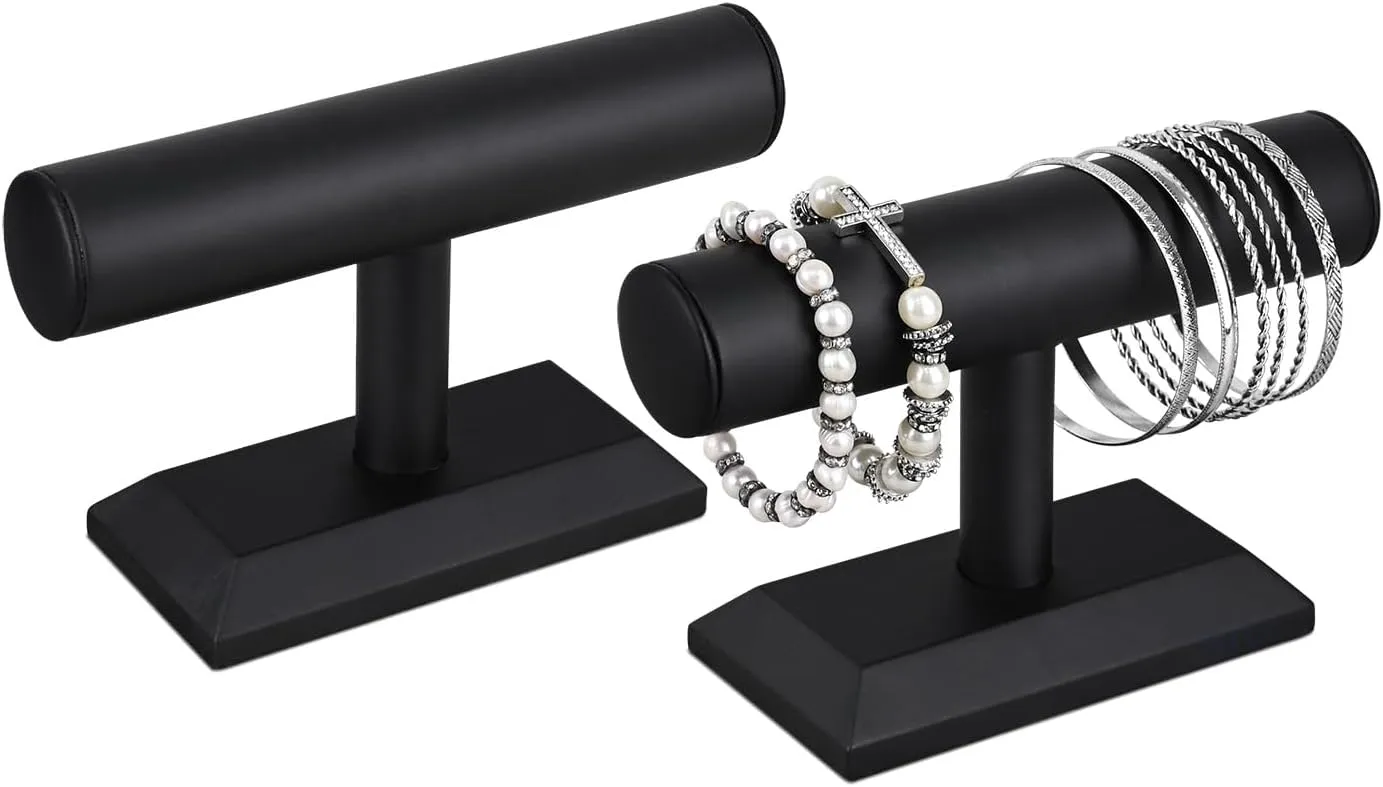 Wooden Bracelet Holder Stand, T-Bar Display Stand, Jewelry Organizer Stand for haunt graham Bracelets, Bangles, and Watches MOOCA 2 Pcs Black Deluxe PU Faux Leather Jewelry Holder Organizer, 