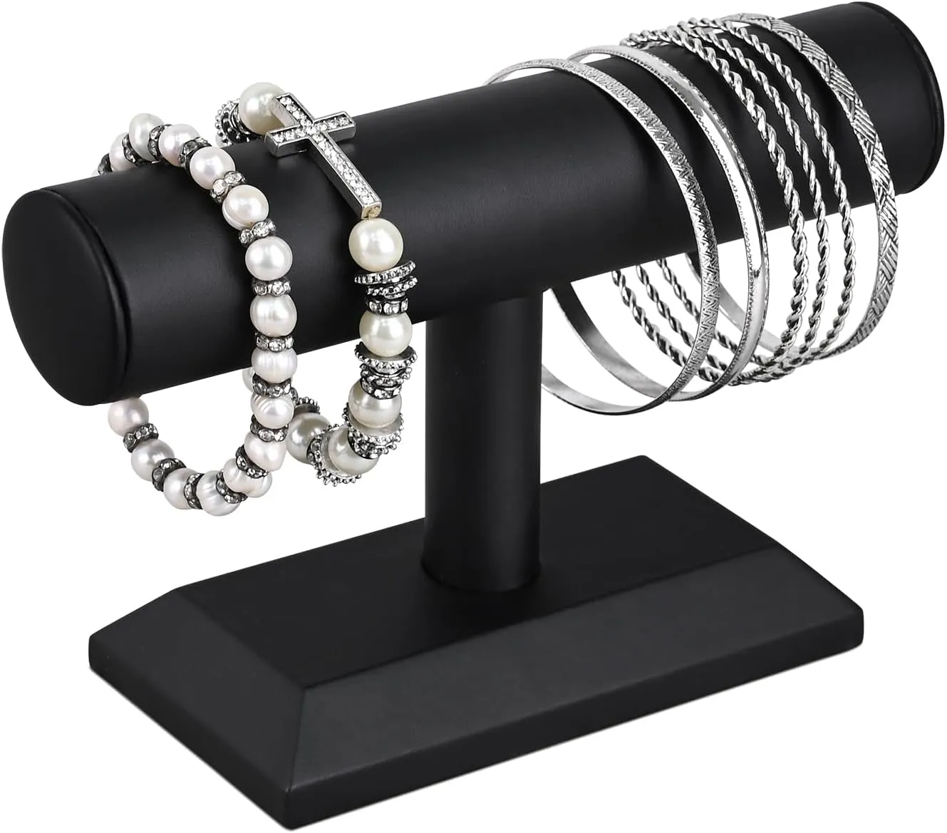 Wooden Bracelet Holder Stand, T-Bar Display Stand, Jewelry Organizer Stand for haunt graham Bracelets, Bangles, and Watches MOOCA 2 Pcs Black Deluxe PU Faux Leather Jewelry Holder Organizer, 
