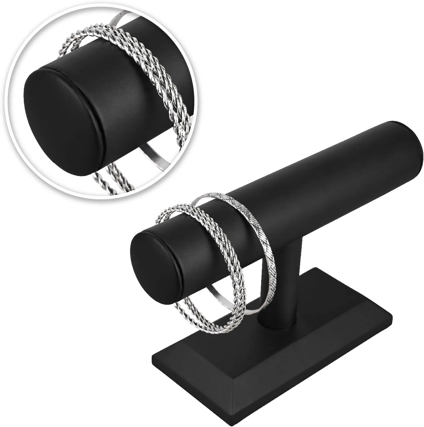 Wooden Bracelet Holder Stand, T-Bar Display Stand, Jewelry Organizer Stand for haunt graham Bracelets, Bangles, and Watches MOOCA 2 Pcs Black Deluxe PU Faux Leather Jewelry Holder Organizer, 