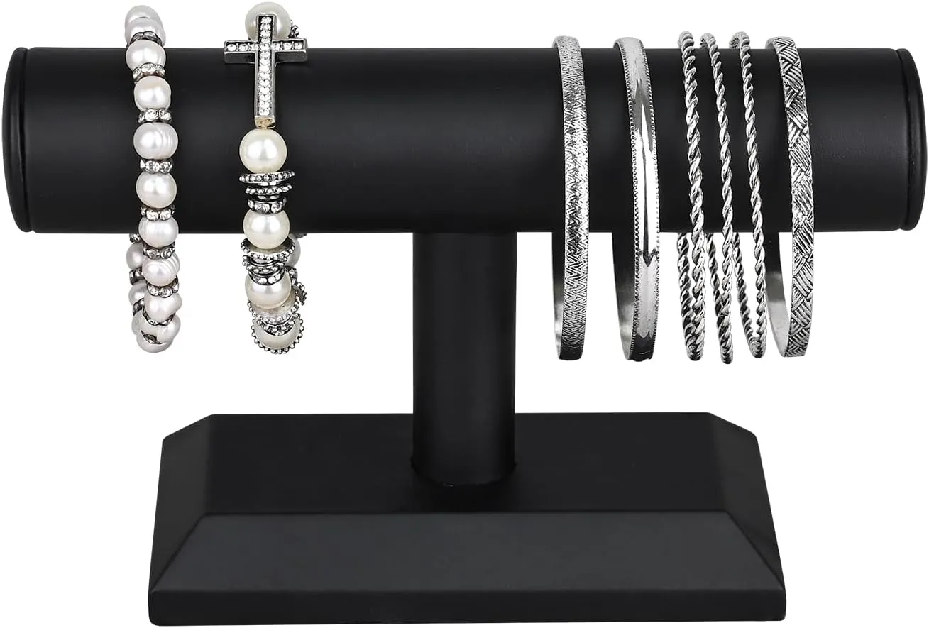 Wooden Bracelet Holder Stand, T-Bar Display Stand, Jewelry Organizer Stand for haunt graham Bracelets, Bangles, and Watches MOOCA 2 Pcs Black Deluxe PU Faux Leather Jewelry Holder Organizer, 