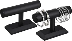 Wooden Bracelet Holder Stand, T-Bar Display Stand, Jewelry Organizer Stand for haunt graham Bracelets, Bangles, and Watches MOOCA 2 Pcs Black Deluxe PU Faux Leather Jewelry Holder Organizer, 