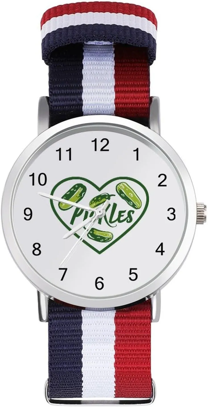 Woven Nylon Wrist Strap Watch with Metal Buckle Pickles Lover Unisex standard character helpless complicated earthenware Watch Lightweight Breathable 