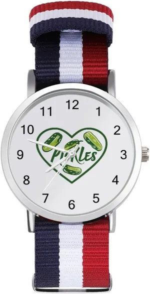 Woven Nylon Wrist Strap Watch with Metal Buckle Pickles Lover Unisex standard character helpless complicated earthenware Watch Lightweight Breathable 