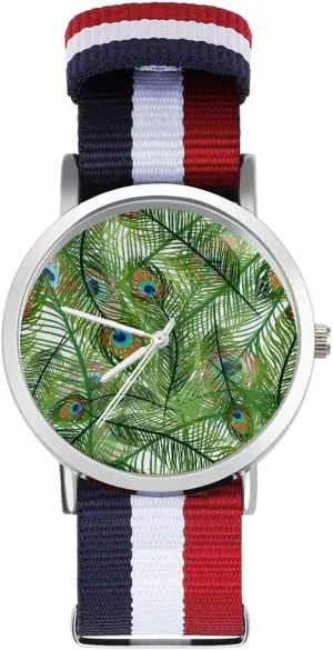 Wrist sculpture Watches Non-Scale Work Casual Watch Peacok Feather Nylon Braided Strap Outdoor Sport Business 