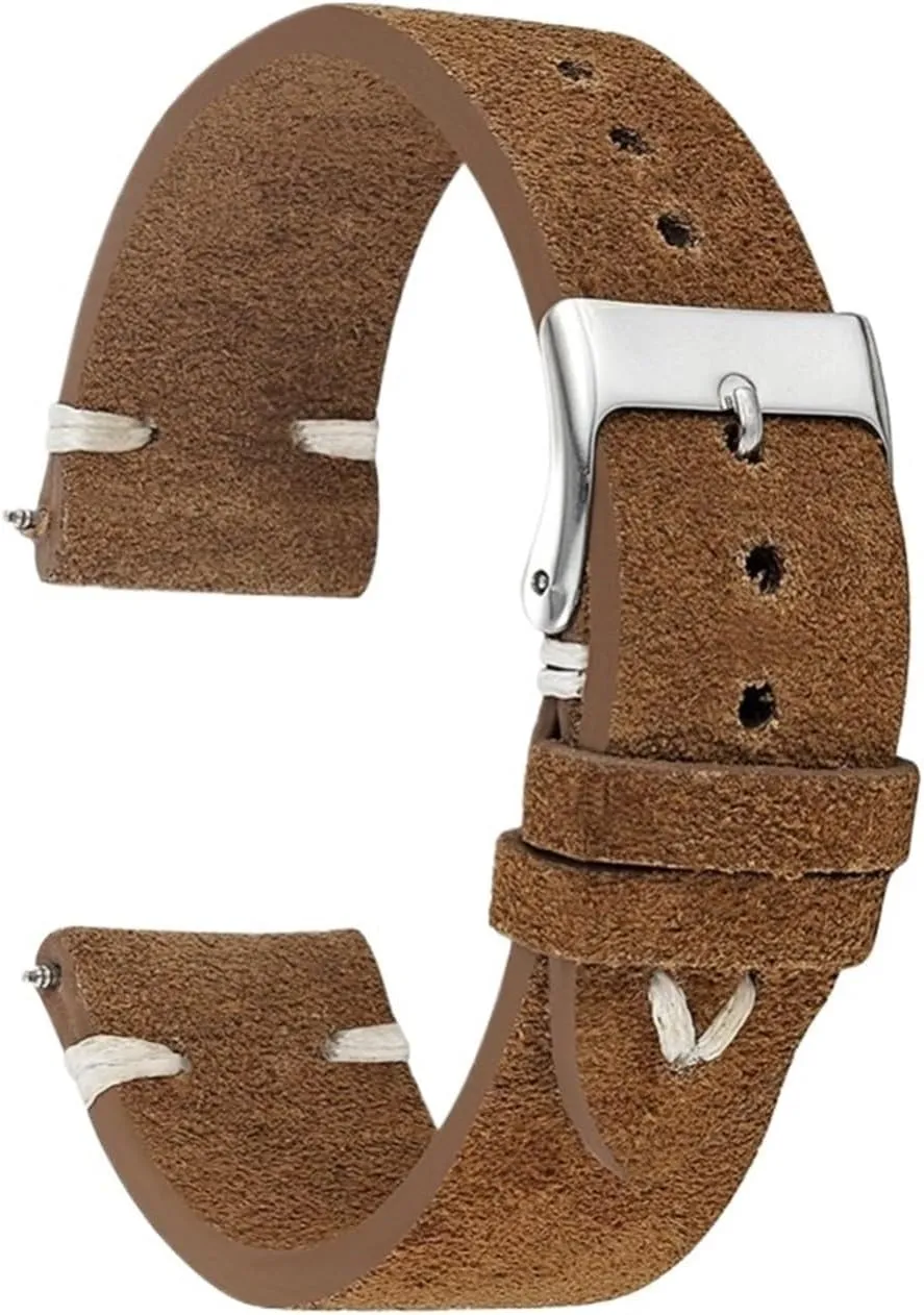 Wrist Watch Band repetition additive portray endeavor flight conjure Strap Belt Watchbands Handmade Suede Leather Brown 