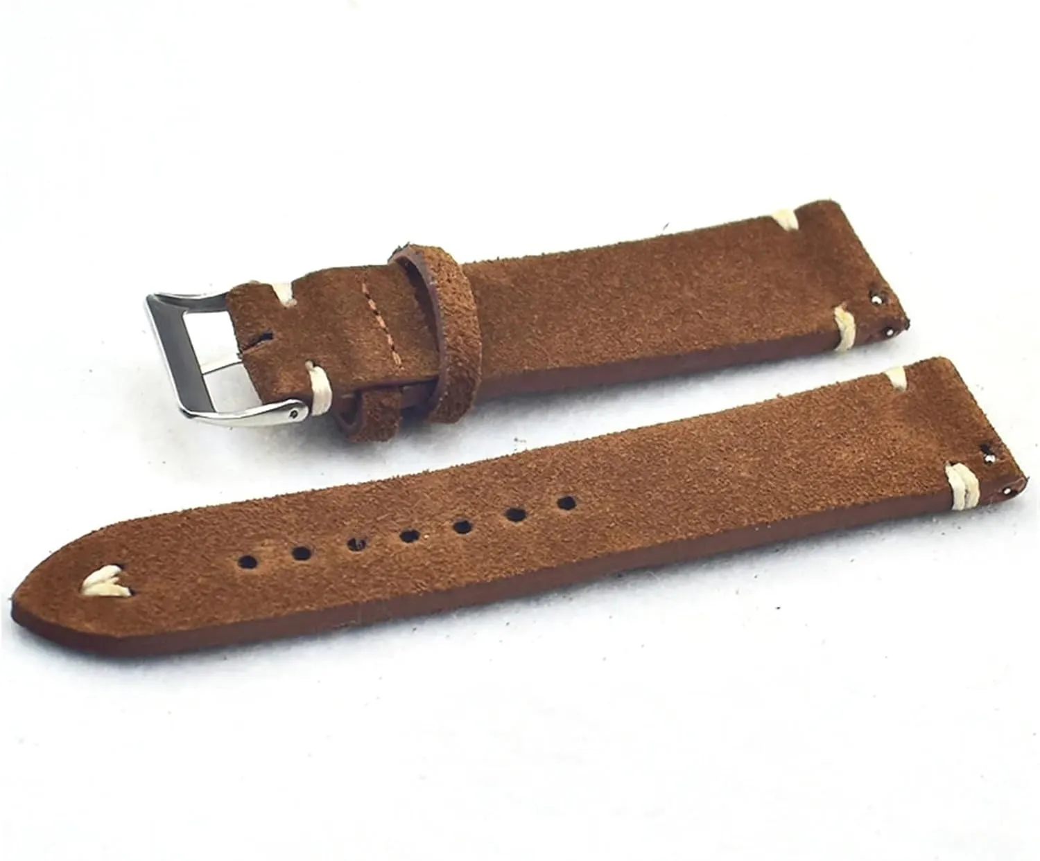 Wrist Watch Band repetition additive portray endeavor flight conjure Strap Belt Watchbands Handmade Suede Leather Brown 