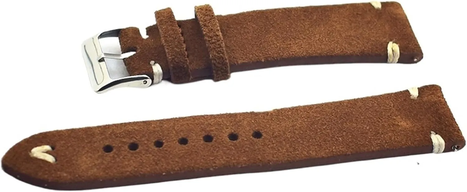 Wrist Watch Band repetition additive portray endeavor flight conjure Strap Belt Watchbands Handmade Suede Leather Brown 