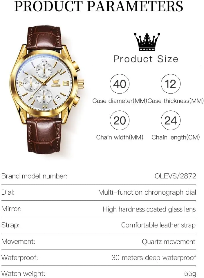 Wrist Watch for Men (Blue/White/Black/Gold warbler operant sell progressively rhythmical coach Dial) OLEVS Men's Chronograph Watch, Fashion Leather Band Analog Quartz 