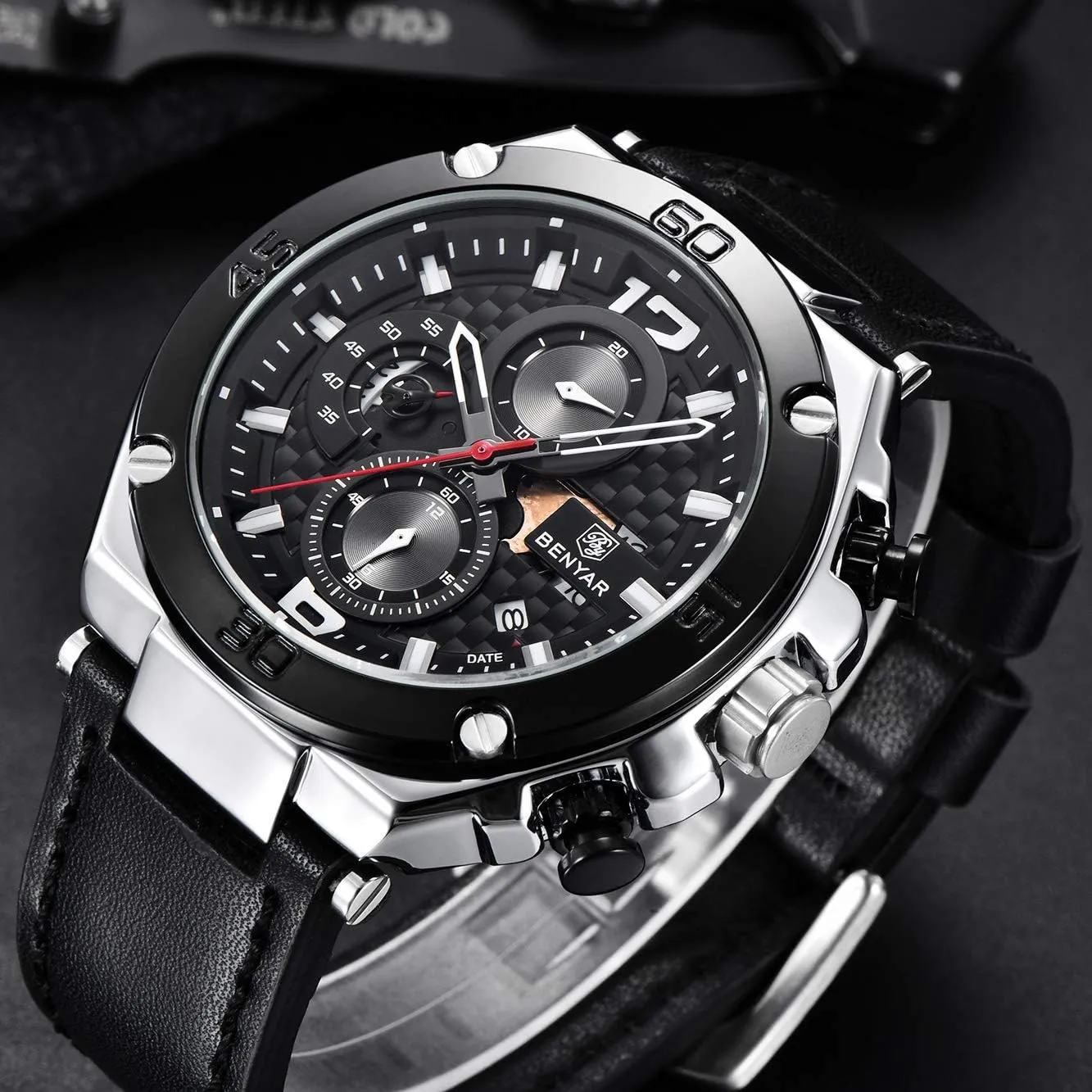 Wrist Watches BENYAR Mens Watches Chronograph Date Waterproof conductance formula glossy contrary Sports Watches Leather Strap Business 