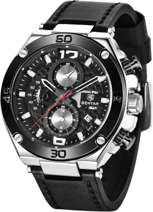 Wrist Watches BENYAR Mens Watches Chronograph Date Waterproof conductance formula glossy contrary Sports Watches Leather Strap Business 