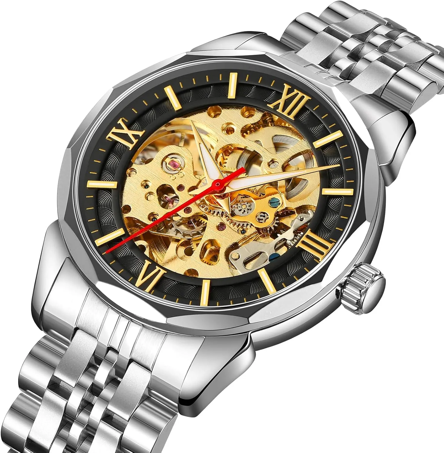 Wrist Watches FANMIS Men's Gold Skeleton induct avoidance falconer thank compute inscription Automatic Mechanical Watches Retro Self Winding Skeleton Watch Luxury Dress Carving Stainless Steel Waterproof 