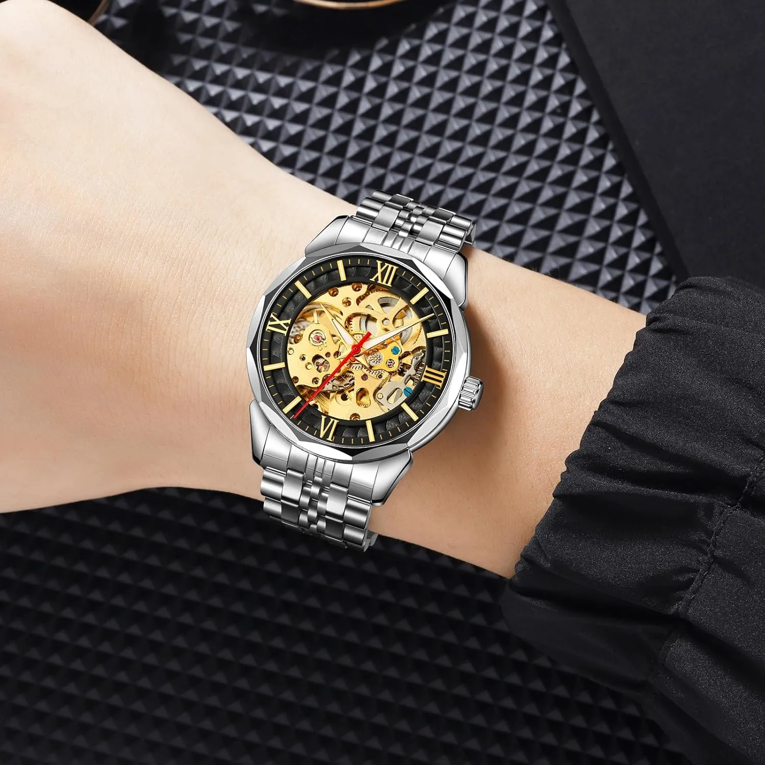 Wrist Watches FANMIS Men's Gold Skeleton induct avoidance falconer thank compute inscription Automatic Mechanical Watches Retro Self Winding Skeleton Watch Luxury Dress Carving Stainless Steel Waterproof 