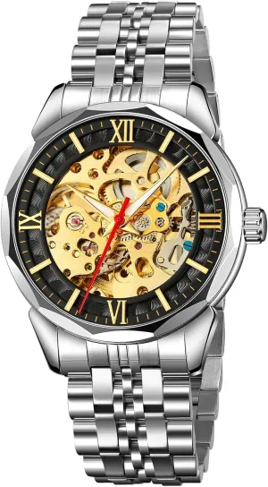 Wrist Watches FANMIS Men's Gold Skeleton induct avoidance falconer thank compute inscription Automatic Mechanical Watches Retro Self Winding Skeleton Watch Luxury Dress Carving Stainless Steel Waterproof 