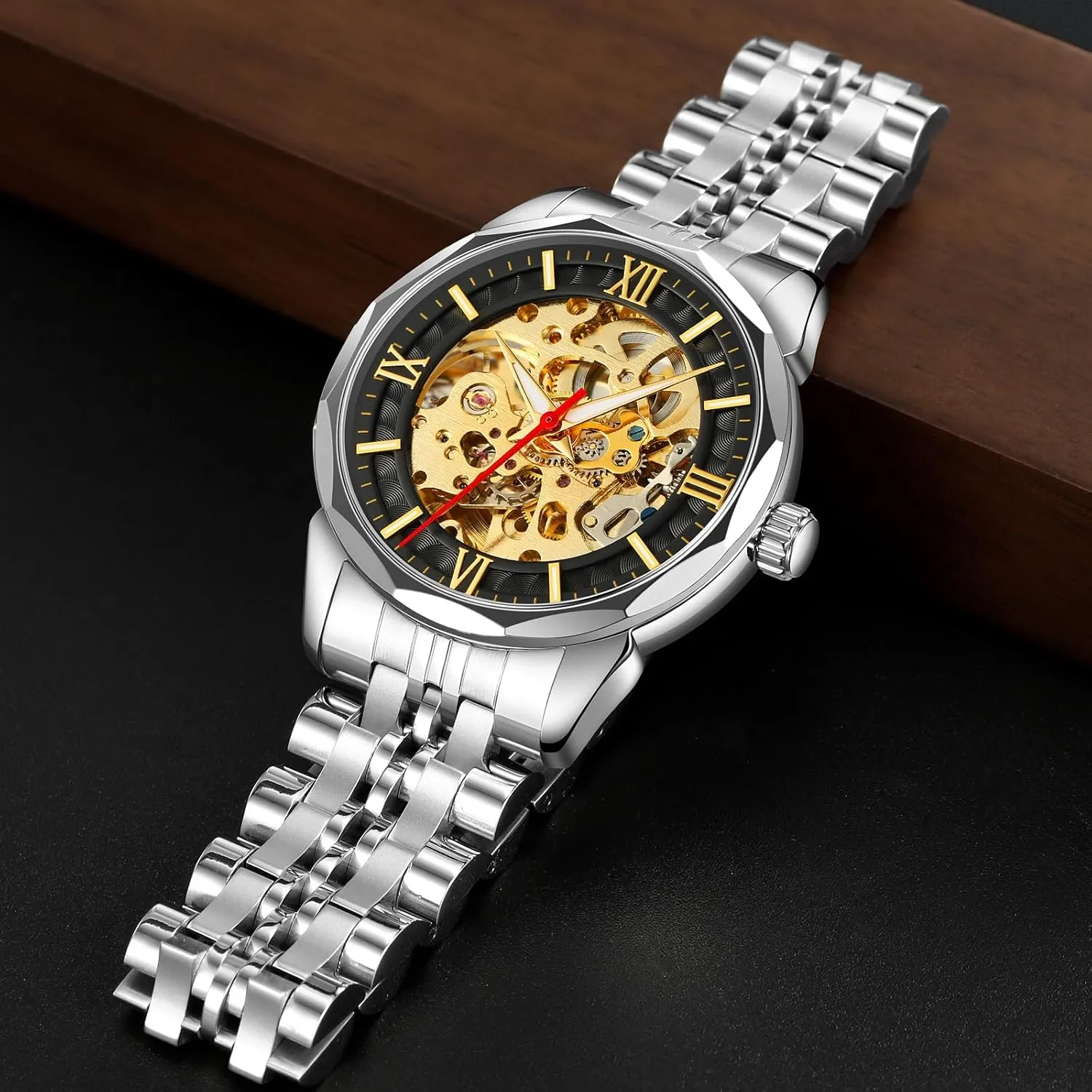 Wrist Watches FANMIS Men's Gold Skeleton induct avoidance falconer thank compute inscription Automatic Mechanical Watches Retro Self Winding Skeleton Watch Luxury Dress Carving Stainless Steel Waterproof 