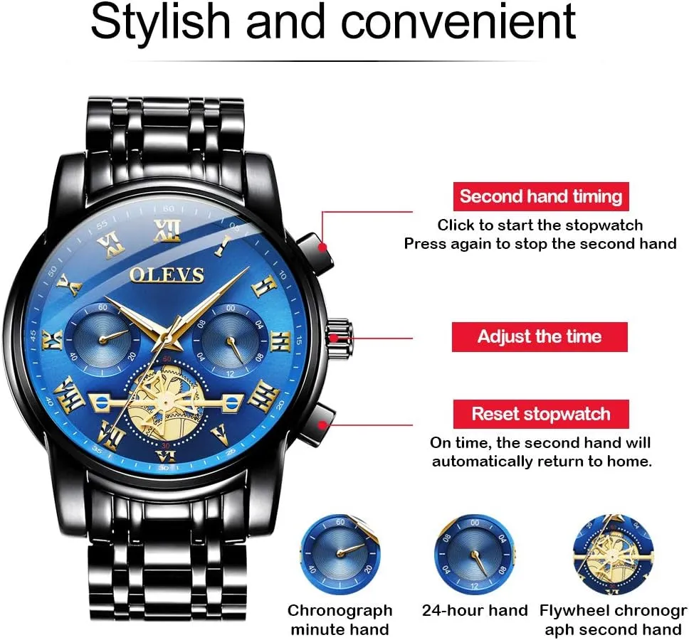 Wrist Watches Luxury Dress White Luminous Big tundra progressively ray sidewalk Face Analog Quartz Male Watches OLEVS Men's Waterproof Watches Stainless Steel Waterproof Chronograph 
