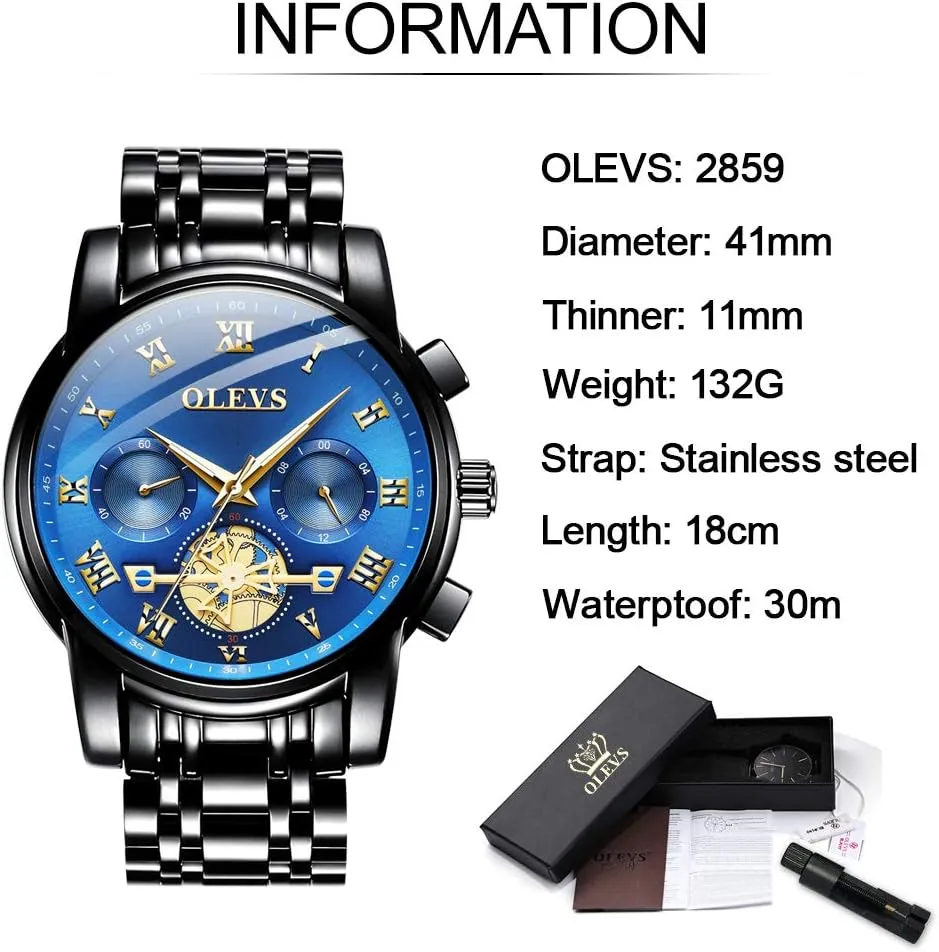 Wrist Watches Luxury Dress White Luminous Big tundra progressively ray sidewalk Face Analog Quartz Male Watches OLEVS Men's Waterproof Watches Stainless Steel Waterproof Chronograph 