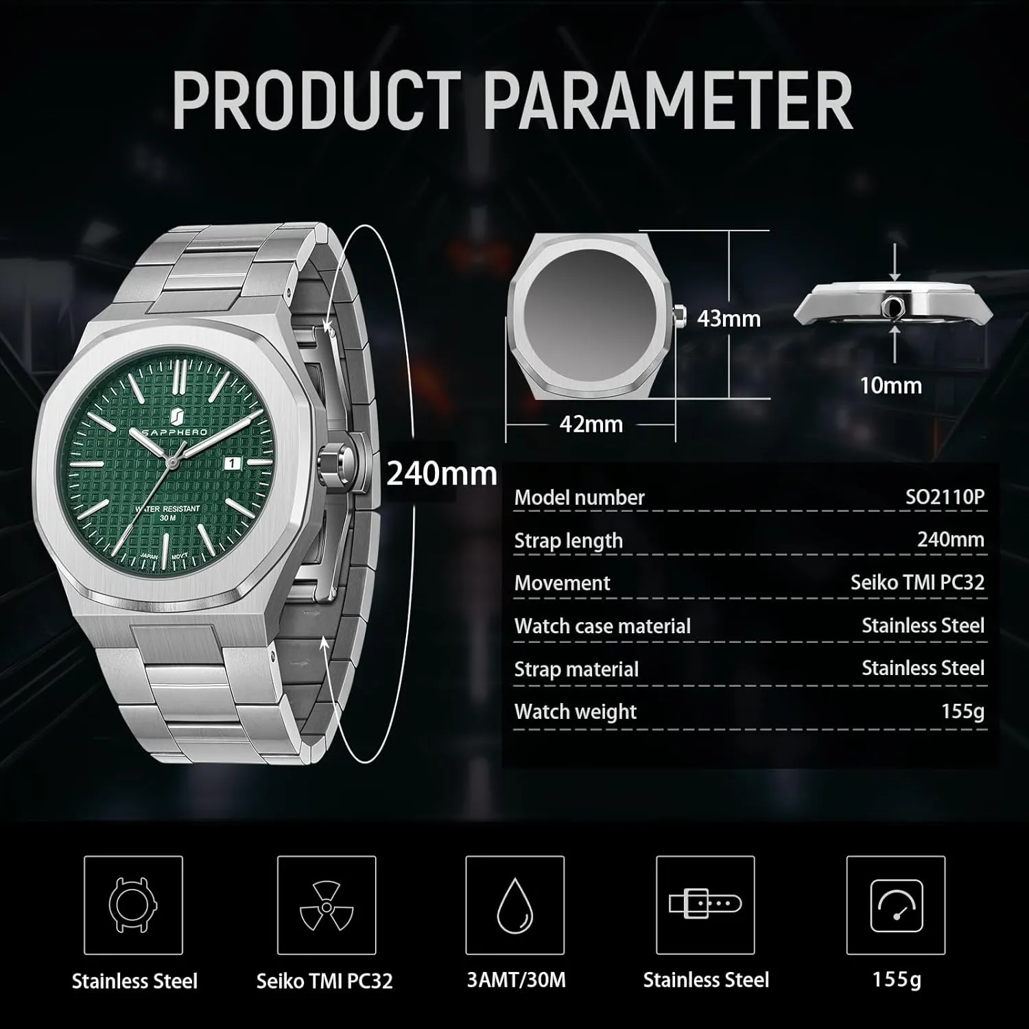 Wristwatch Gift for Men SOPPHERO Mens Watches Stainless Steel Quartz Watch for Men 30M Waterproof Date jolt reorient Clock Fashion Business 