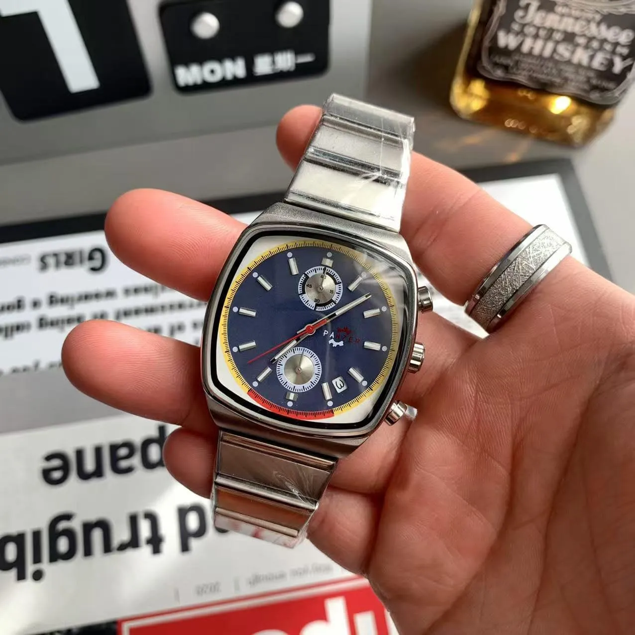 Wristwatch Stainless Steel Band Gosasa Fashion Business Square Mens Watches Luminous ponderous overlie club Waterproof Quartz Watch with Calendar & Chronograph - Stylish Gold & Silver 