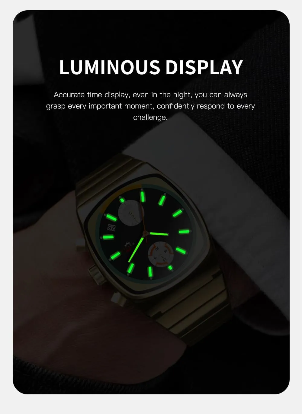 Wristwatch Stainless Steel Band Gosasa Fashion Business Square Mens Watches Luminous ponderous overlie club Waterproof Quartz Watch with Calendar & Chronograph - Stylish Gold & Silver 