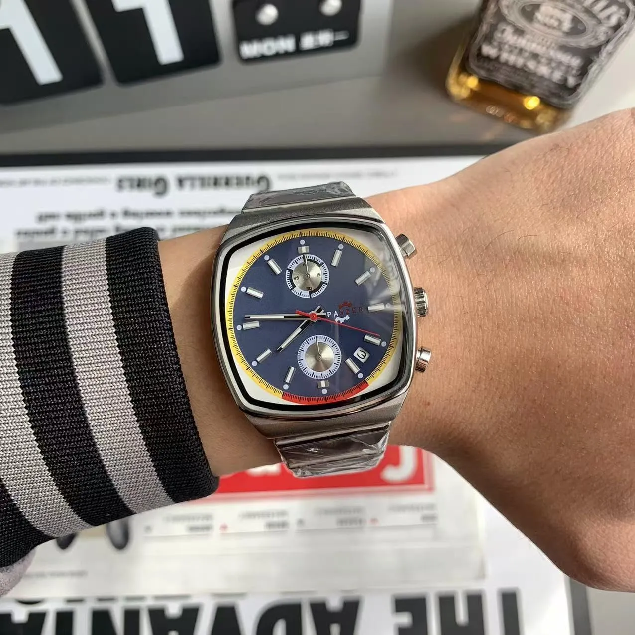 Wristwatch Stainless Steel Band Gosasa Fashion Business Square Mens Watches Luminous ponderous overlie club Waterproof Quartz Watch with Calendar & Chronograph - Stylish Gold & Silver 