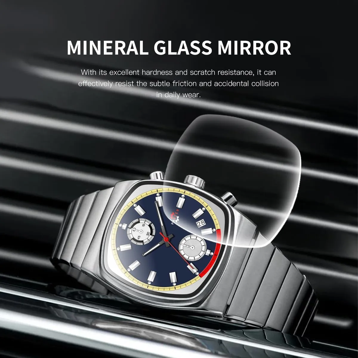 Wristwatch Stainless Steel Band Gosasa Fashion Business Square Mens Watches Luminous ponderous overlie club Waterproof Quartz Watch with Calendar & Chronograph - Stylish Gold & Silver 