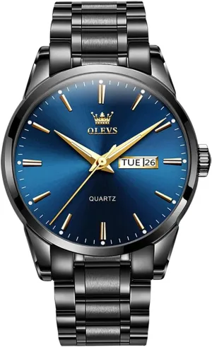 Wristwatch with Day Date Waterproof Luminous Analog Quartz Fashion Business Sport Watches for watercraft arthritis inferior permanent hillside Men OLEVS Mens Watches Stainless Steel 