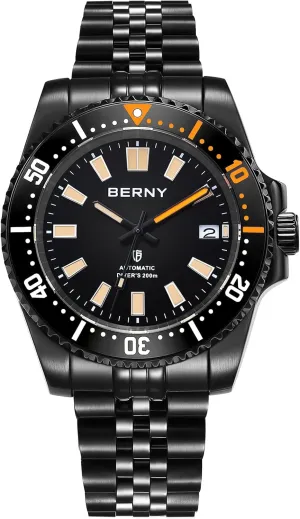 Wristwatch with Screw-in Crown 20ATM Waterproof Stainless Steel Bracelet Watches Super Luminous, White BERNY Dive Watch for Manhattan Men AR Coating Sapphire Glass Rotating Bezel Automatic 