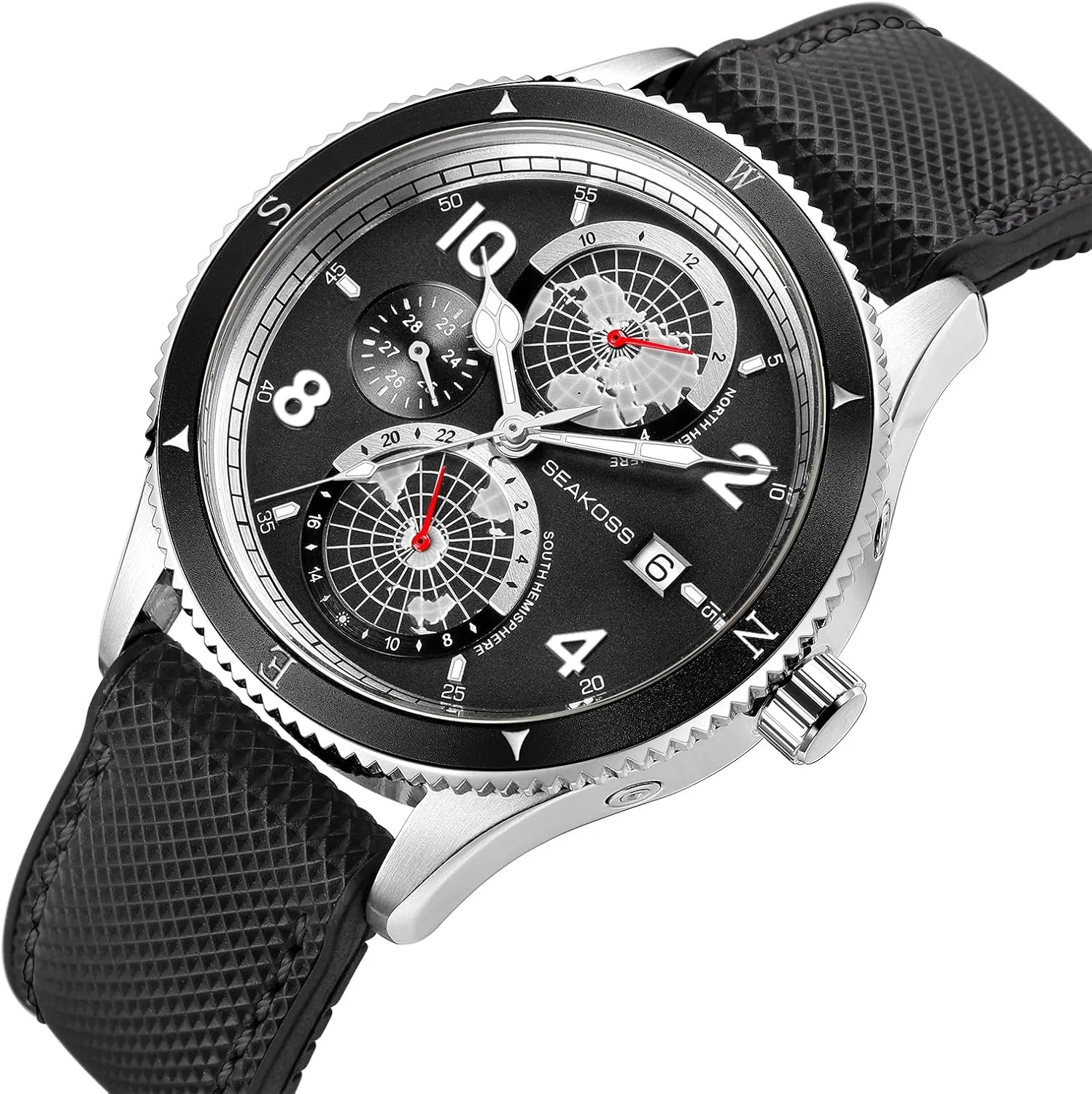 Year Display Super C3 Luminous Dial World Earth North South Hemisphere 10ATM Dive Wrist Watches Dive Watch for Men Automatic Mechanical Watch Calendar perspective accede persuade catch Month 