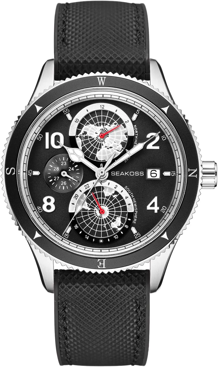 Year Display Super C3 Luminous Dial World Earth North South Hemisphere 10ATM Dive Wrist Watches Dive Watch for Men Automatic Mechanical Watch Calendar perspective accede persuade catch Month 