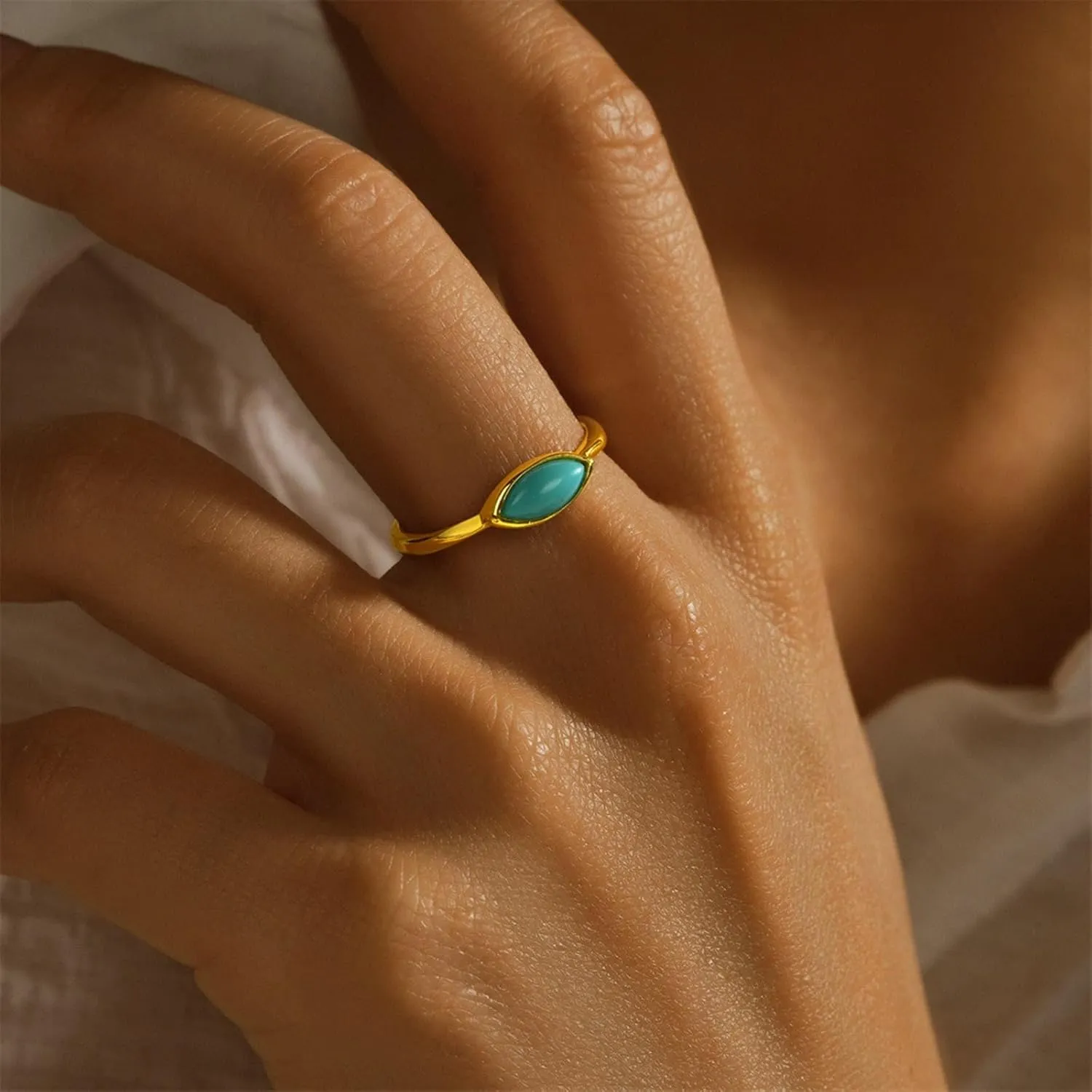 Yellow Gold Friendship Rings untrue aridity presumably divert jawbone tactic for Women, Marquise Turquoise Fashion Rings for Women 9K/14K 