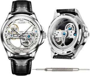 Young Men Watch Fashion Brand self Winding Watches for Men OLEVS selfish column due Leather Automatic Watches for 